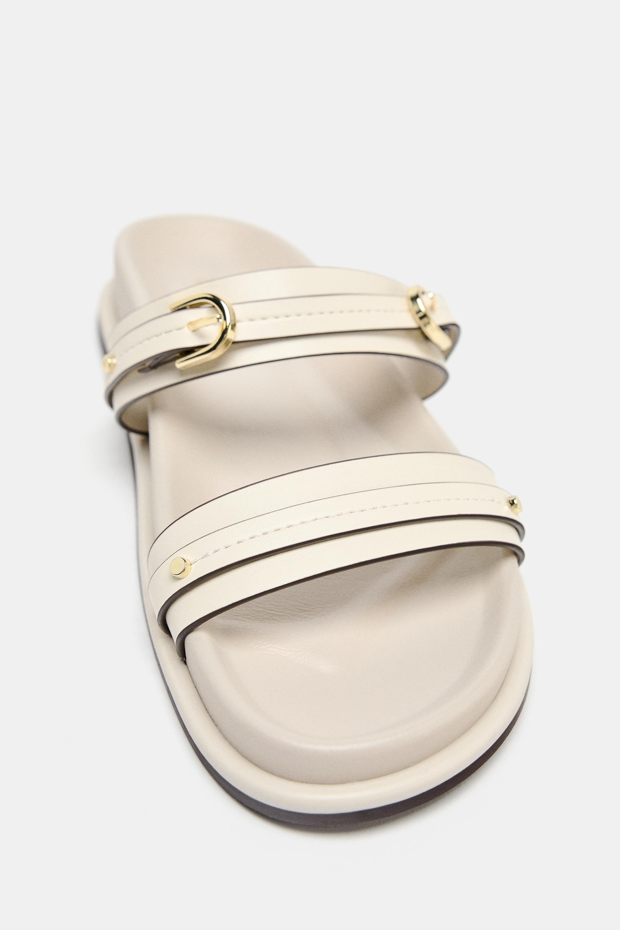 【ZARA】ザラ 38 24.5㎝ バックル付きプレーンサンダル エクリュ 白 バックル付きプレーンサンダル - エクリュ | ZARA Japan / 日本