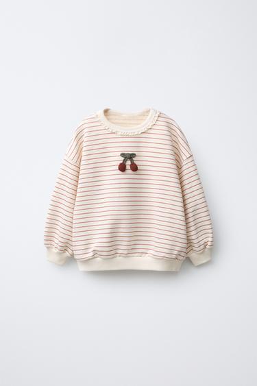 STRIPED CHERRY SWEATSHIRT - Ecru by Zara - Image 0