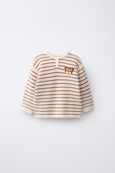 KNIT JUMPER WITH LION PATCH - Mid-ecru by Zara