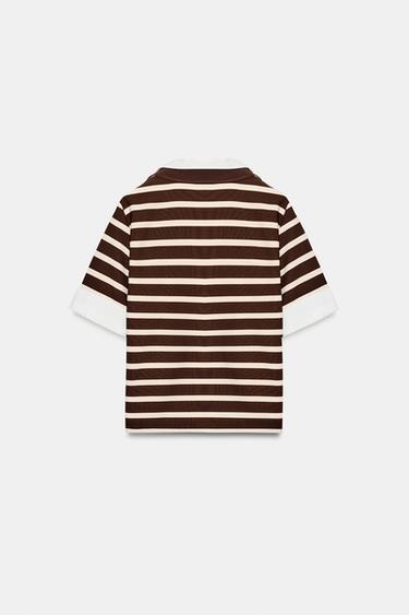 TOP POLO RAYURES BIMATIÈRE - Écru / Marron de Zara - Image 7