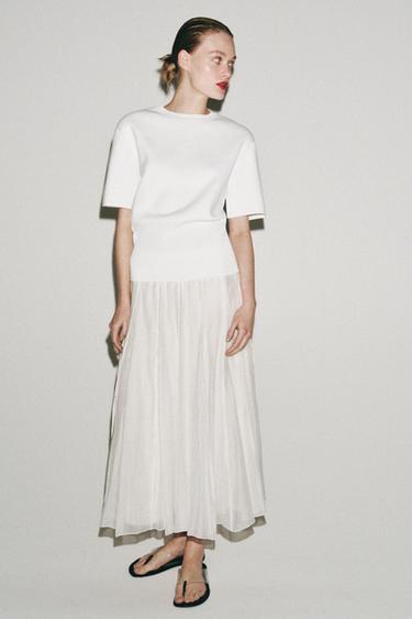 КОМБИНИРОВАННАЯ СТРУЯЩАЯСЯ ЮБКА — ZW COLLECTION — ЖЕЛТОВАТО-БЕЛЫЙ от Zara