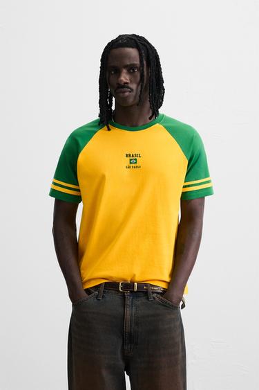 EMBROIDERED COLOUR BLOCK T-SHIRT - Yellow by Zara