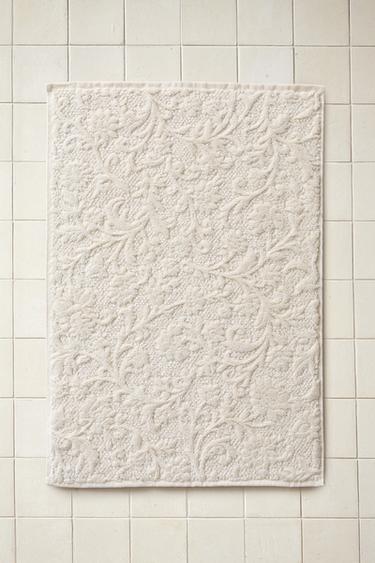 FLORAL JACQUARD BATH MAT - Ivory by Zara