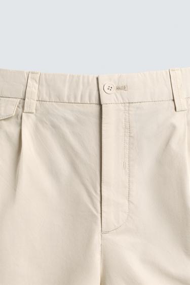 REGULAR FIT PLEATED BERMUDA SHORTS - Oyster-white by Zara - Image 8