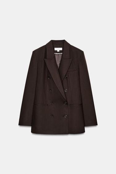 Zara DOUBLE BREASTED BLAZER WITH SHOULDER PADS - Brown