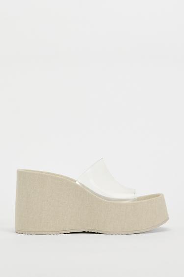 VINYL WEDGE SANDALS - Light beige by Zara