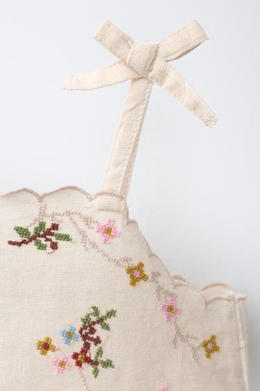 EMBROIDERED CROSS-STITCH TOP WITH COTTON AND LINEN - Sand by Zara - Image 2