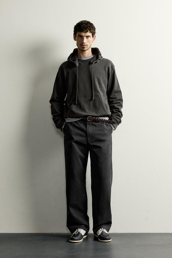 Zara HOODED CREWNECK SWEATSHIRT - Dark gray - Image 0