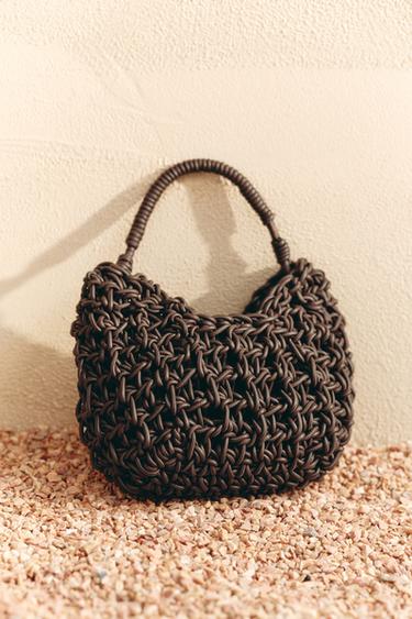 Zara 縫線編織手提包 - 巧克力色