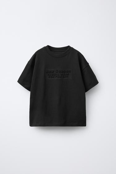 T-SHIRT WITH RAISED SLOGAN - Black by Zara - Image 0