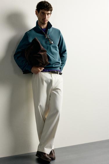 Zara ZIP-UP INTERLOCK POLO SWEATSHIRT - Petrol blue