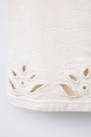 EMBROIDERED DENIM TOP - Ecru by Zara - Image 2
