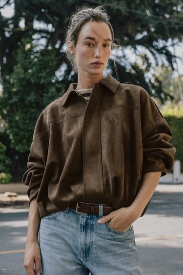 SUEDE EFFECT BOMBER JACKET - Dark brown by Zara
