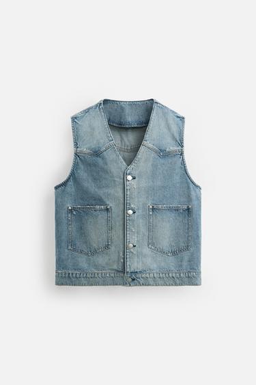 WASHED DENIM WAISTCOAT - Mid-blue by Zara - Image 6