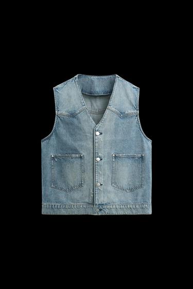 WASHED DENIM WAISTCOAT - Mid-blue by Zara - Image 0