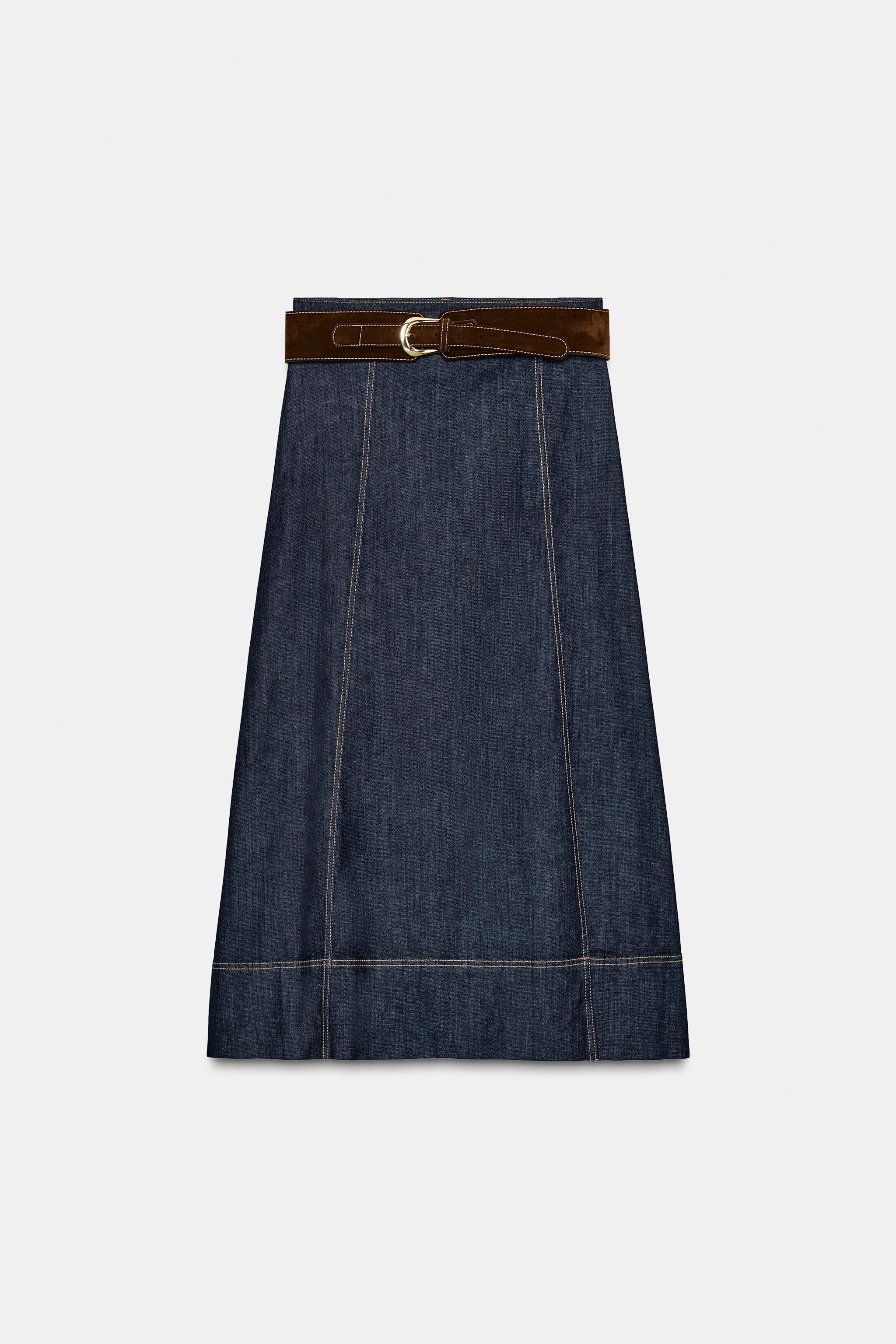 Z1975 BELTED WRAP DENIM MIDI SKIRT