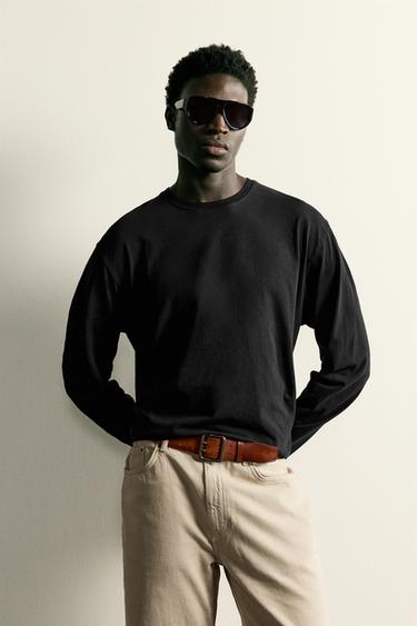 LIGHTWEIGHT LONG SLEEVE T-SHIRT - Black by Zara