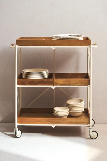 Faltbarer Servierwagen aus Metall und Holz - Hellbeige von Zara
