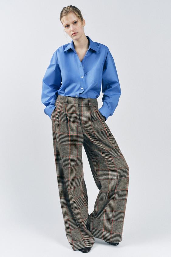 ZWコレクション チェック柄パンツ - ベージュブラウン | ZARA Japan / 日本