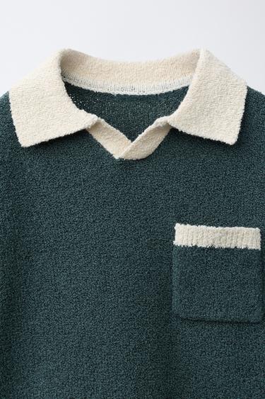 CONTRAST COLLAR KNIT POLO SHIRT - Dark green by Zara - Image 2