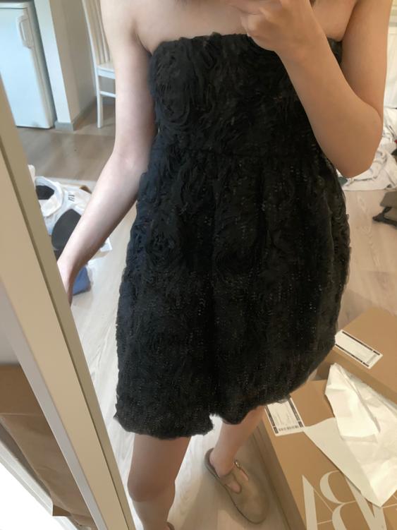 zara black floral mini dress TEXTURED SECOND HAND Shoulder dress