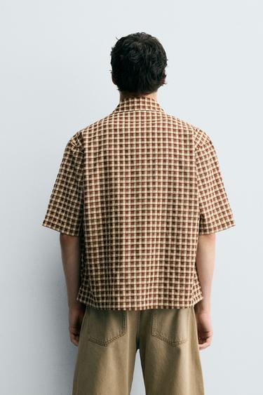 TEXTURED CHECK SHIRT - Ecru / Brown by Zara - Image 2