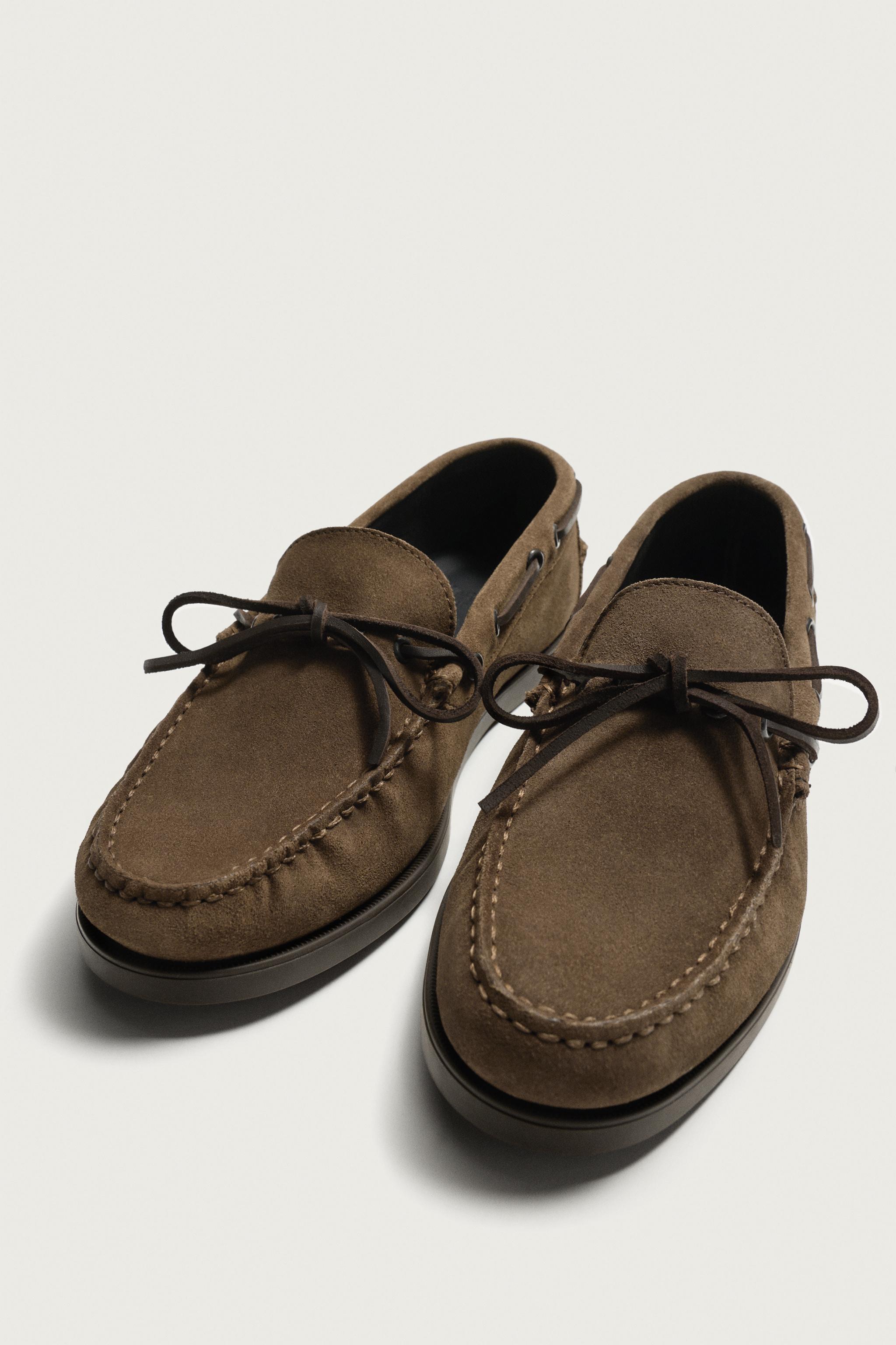 SAPATO NÁUTICO EM COURO - Cinza-toupeira | ZARA Brasil