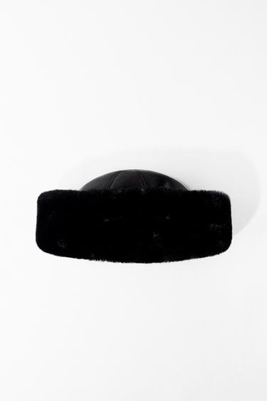 Zara 雙面人造皮草帽 - 黑色