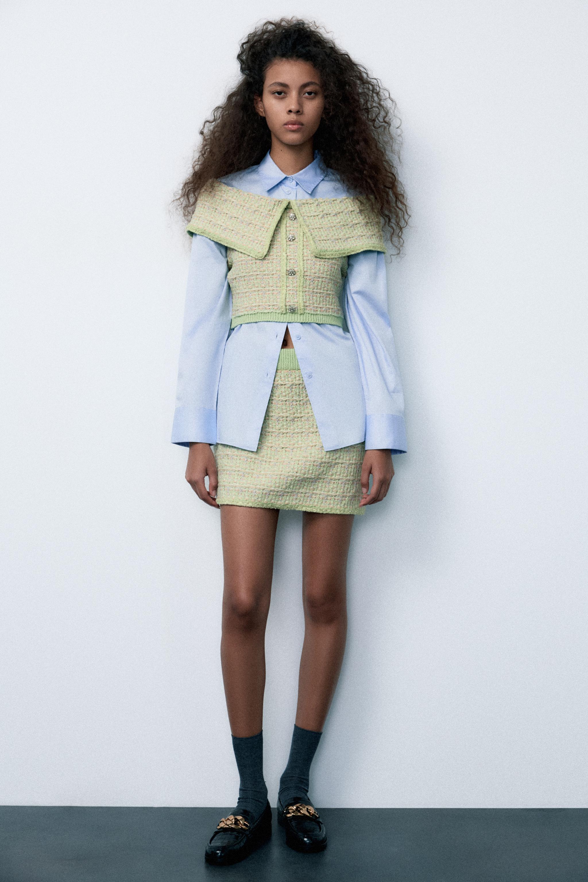KNIT TOP WITH RHINESTONE BUTTONS - Greens | ZARA Australia