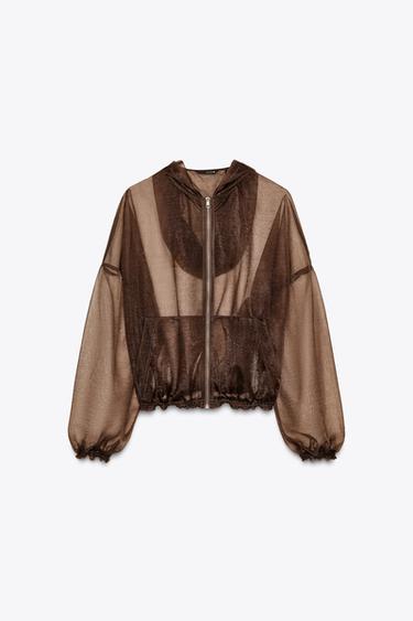 CHAQUETA CAPUCHA ORGANZA - Marrón de Zara