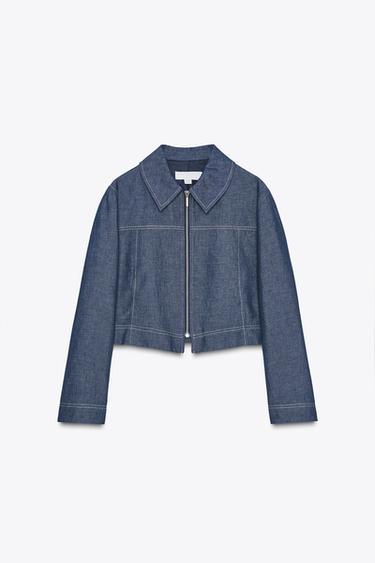 CONTRAST STITCH CROP JACKET - Indigo by Zara - Image 0