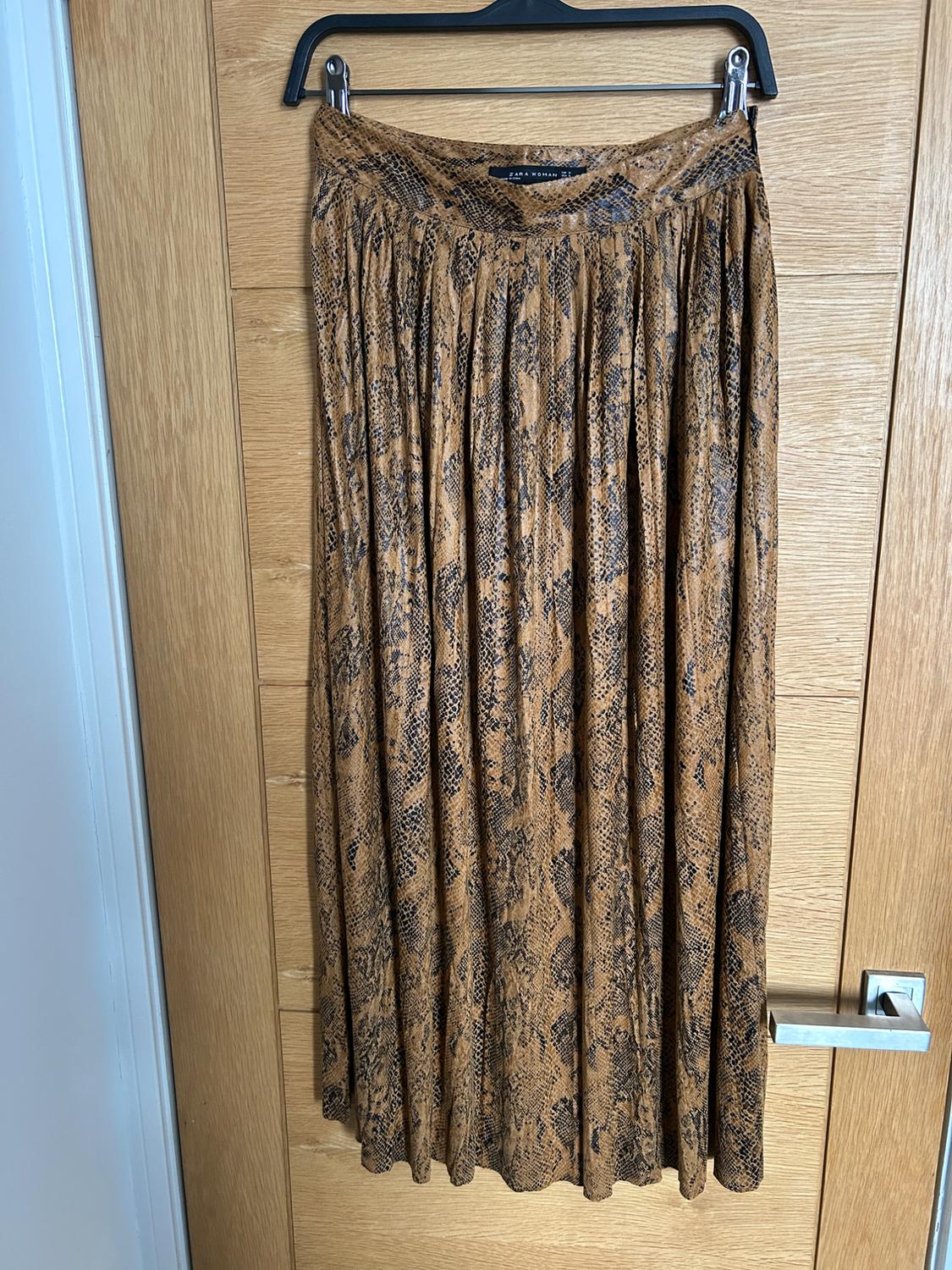 SNAKESKIN PRINT PLEATED MIDI SKIRT
