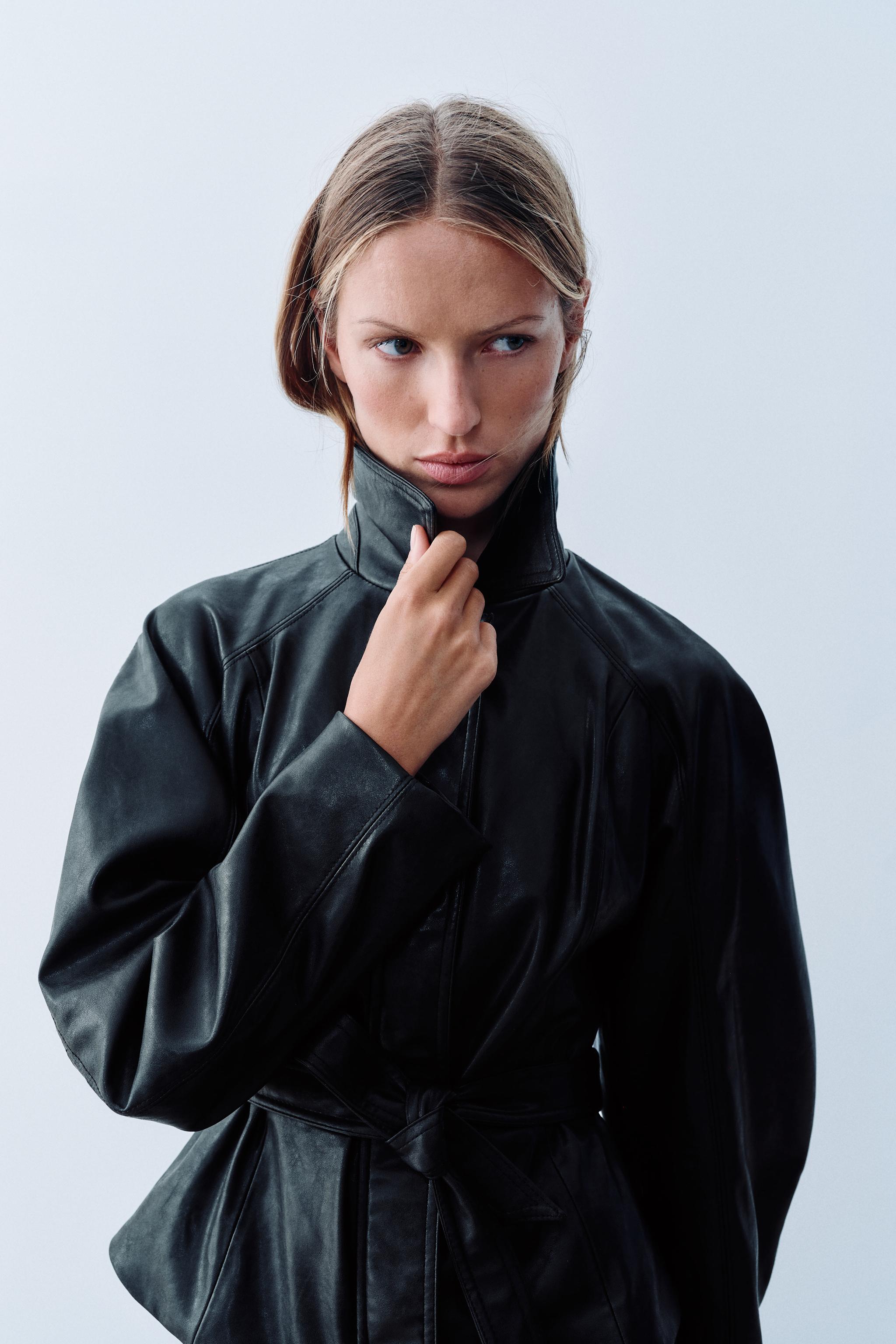 フェイクレザー ベルト付きジャケット - ブラック | ZARA Japan / 日本