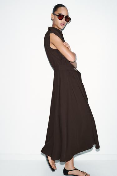 MIDI DRESS WITH BELT - Brown by Zara - Image 2