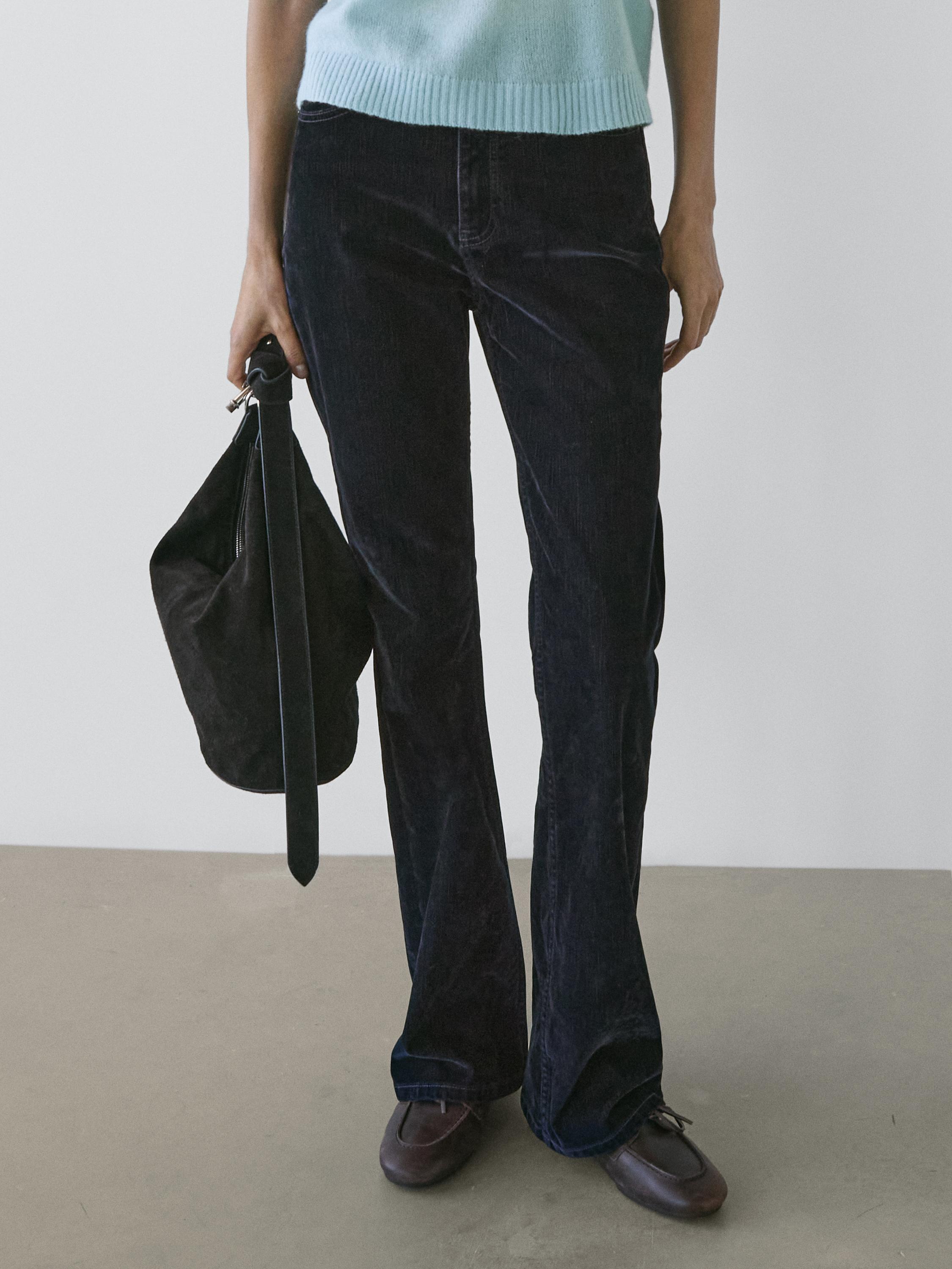 High-waist boot-cut flocked jeans