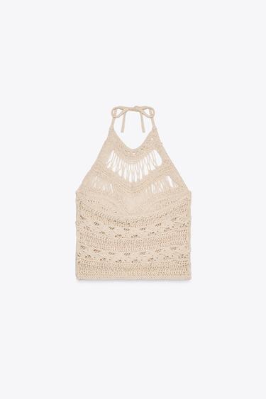 DISTRESSED KNIT HALTER TOP - Sand by Zara - Image 2