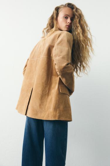 100% SUEDE LEATHER BLAZER - Beige by Zara