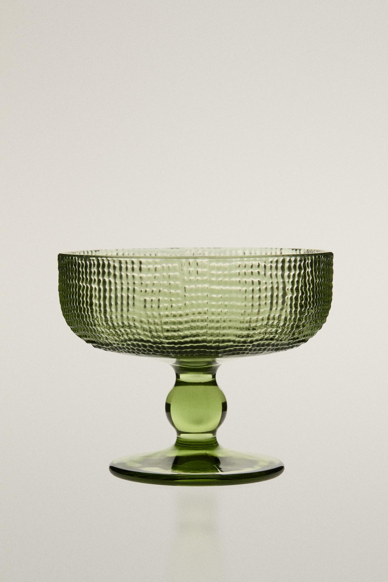 EMBOSSED GLASS ICE-CREAM CUP — Green