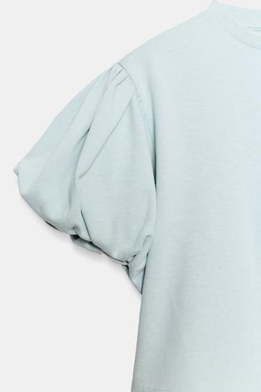 T-SHIRT COURT À MANCHES AMPLES - Bleu clair de Zara - Image 5