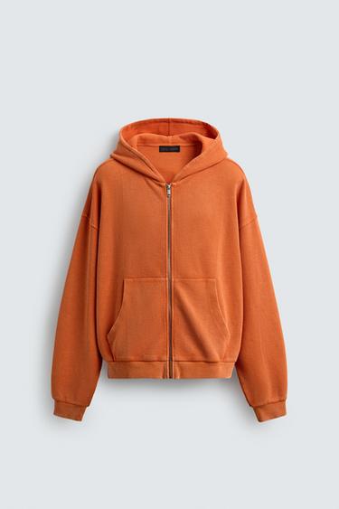 HOODIE WAFFLE DÉLAVÉ À CAPUCHE - Orange de Zara