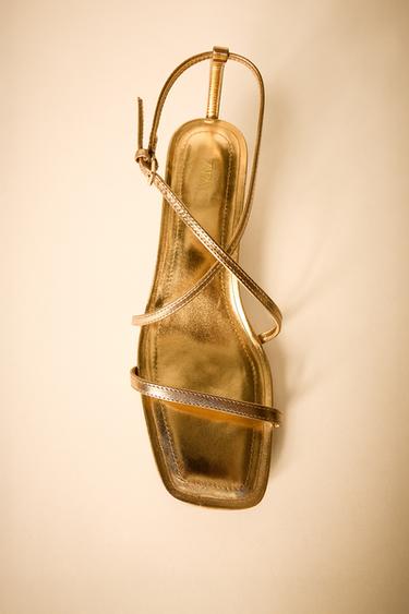 LAMINATED LEATHER STRAPPY SANDALS - Gold by Zara