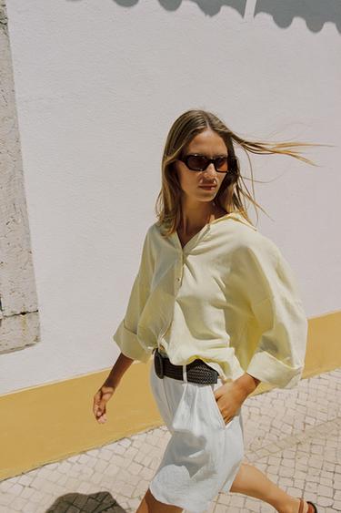 WIDE-SLEEVE LINEN BLEND SHIRT - Yellow by Zara - Image 2