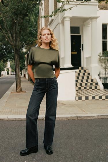 SATIN TOP WITH SHOULDER PADS AND TIES - Khaki by Zara