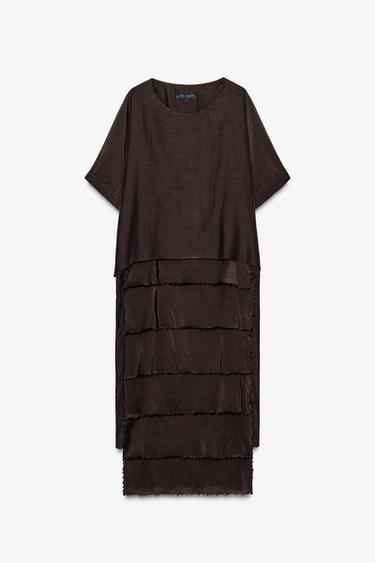 FALDA PANTALÓN PLIEGUES VOLANTES - Marrón claro de Zara