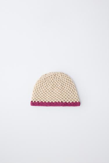 Zara CONTRAST HEM SKULLCAP - Ecru