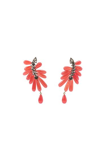 RESIN AND GEM EARRINGS - Red / Coral by Zara
