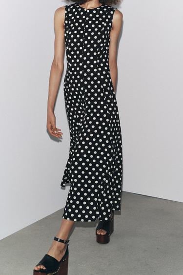 СУКНЯ ZW COLLECTION СЕРЕДНЬОЇ ДОВЖИНИ В ГОРОШОК - Чорний/Білий Zara