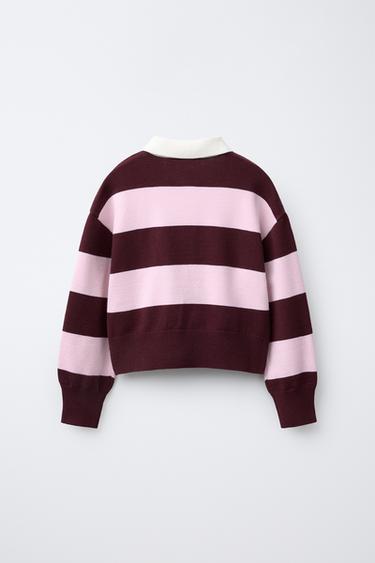 POLO EN MAILLE À RAYURES - Rose de Zara - Image 1