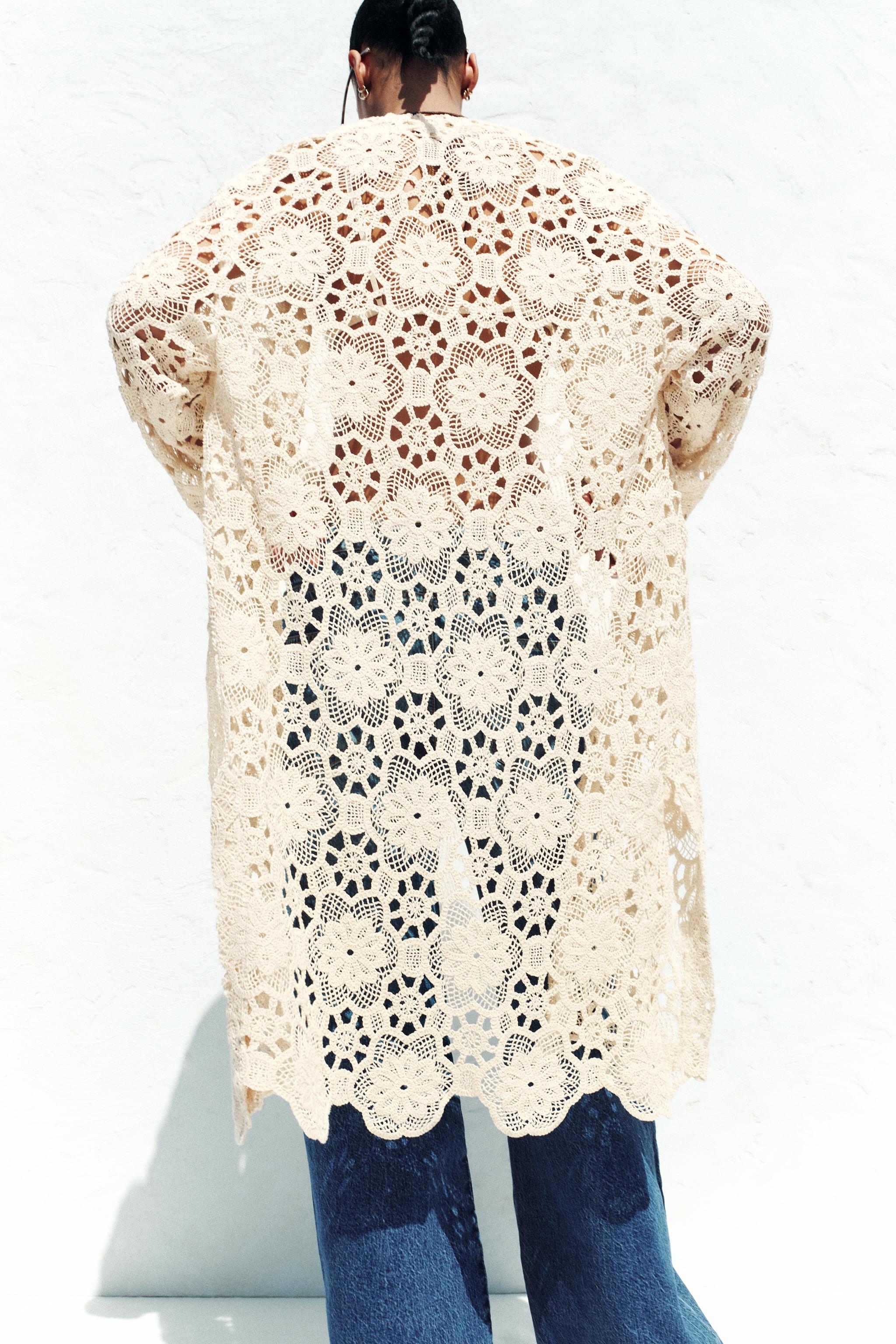 ZARA クロシェ編みキモノジャケット 3487/994 CROCHET KIMONO JACKET - Light beige | ZARA United States