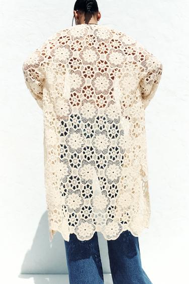 VESTE KIMONO CROCHET - Beige clair de Zara - Image 4